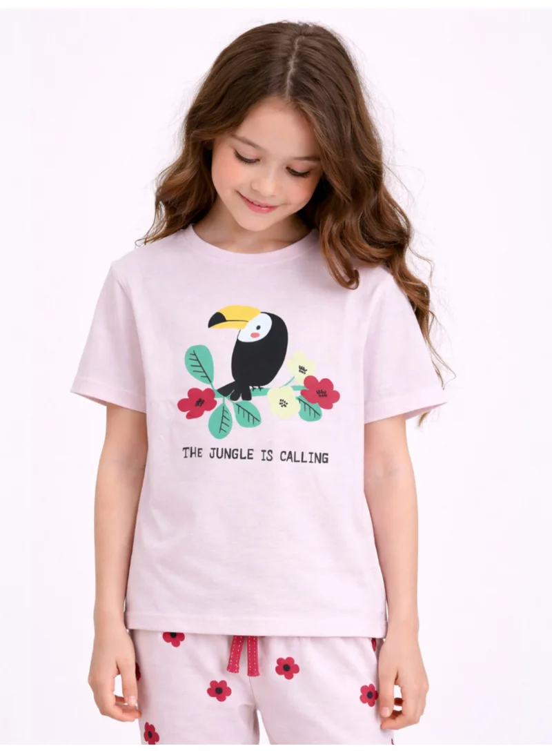 فكتور اند جين Girls’ Pajama Set – Toucan Graphic T-Shirt & Heart Print Pants